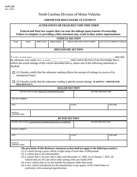 Nc odometer disclosure  The first section inclusive the drive information see