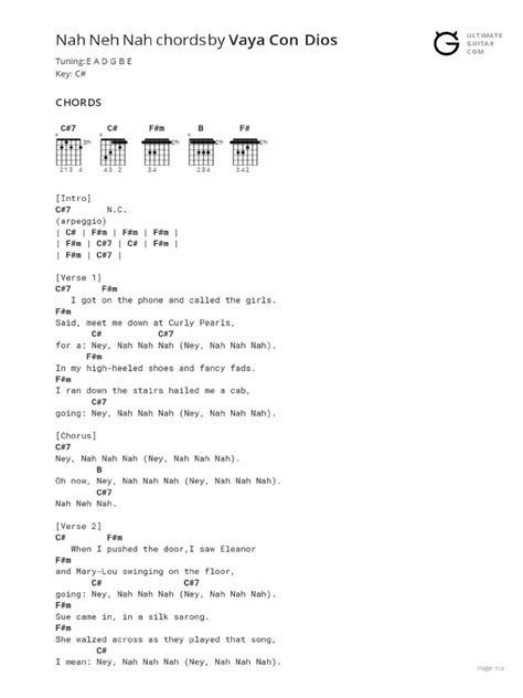 Neh nah nah chords  Print and download Nah Neh Nah by Vaya Con Dios free, Sheet music arranged for Acoustic Guitar (steel), Acoustic Guitar (nylon), Download in PDF, mp3, midi, guitar pro, musescore, png format, lilypond, abc nation, tuxguitar