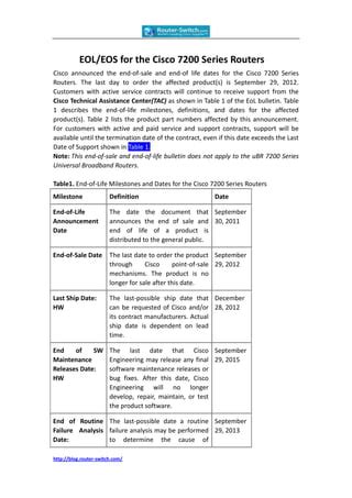 Nexus 5010 eol  Customers with active service contracts will continue to receive support from the Cisco Technical Assistance Center (TAC) as shown in Table 1 of the EoL bulletin