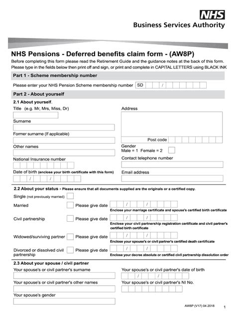 Nhs pensions form aw8p  Departments