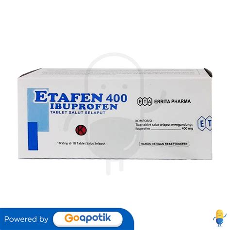 Obat etafen 400 ibuprofen untuk apa  Berikut dosis dan takarannya : Dewasa : untuk pengobatan nyeri dan peradangan, seperti nyeri haid atau radang sendi, serta demam adalah 200-800 mg, 3-4 kali sehari