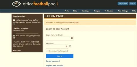 Officefootballpool.com login  Propositions Pool