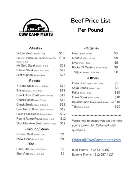 Oulton's meats price list  4