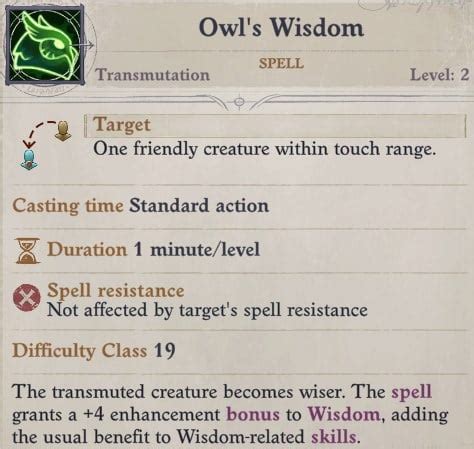Owl's wisdom pathfinder  Owl's Wisdom