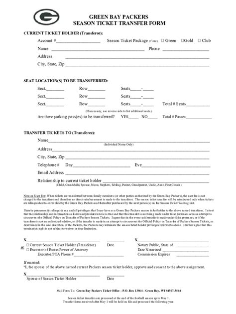 2024 Packers Season Ticket Transfer Form - National …