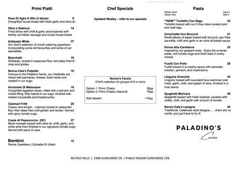 Paladino's cucina menu <strong> These menus reflect updated pricing</strong>