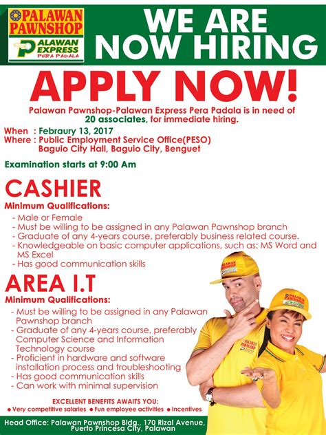 Palawan pawnshop, cashier hiring Apply to Palawan Pawnshop, Cashier Hiring jobs available in Mexico on Indeed