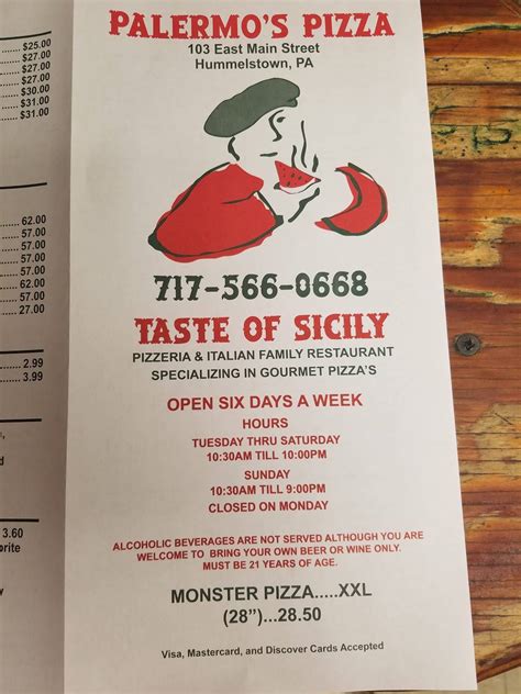 Palermo's pizzeria hummelstown menu  The ONLY authentic Sicilian pizzeria in the area