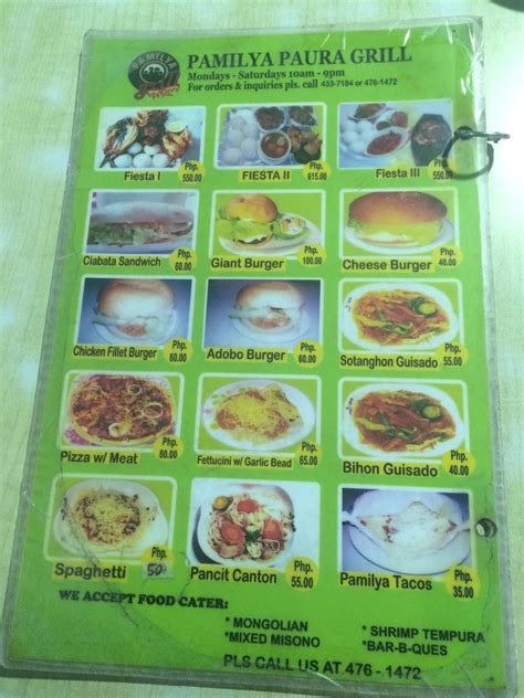 Pamilya grill silay menu Brgy