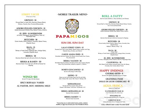 Papamigos menu  CLOSED