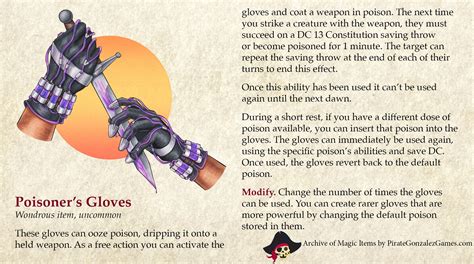 Pathfinder poisoner's gloves  So by making the Herbalism Kit more powerful, you are weakening the Poisoner's Kit and the Assassin subclass