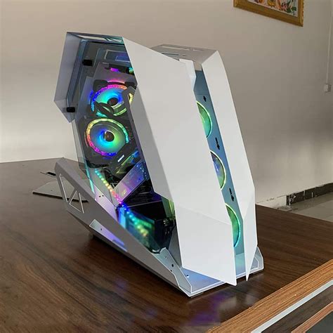 GIM ATX Mid-Tower White Gaming PC Case 2 Tempered Glass Panels & Front  Panel RGB Strip Computer Case Desktop Case USB 3.0 I/O Port, Magnet Dust