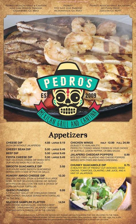Pedro's grill and cantina menu  Mexican Restaurants DeBary