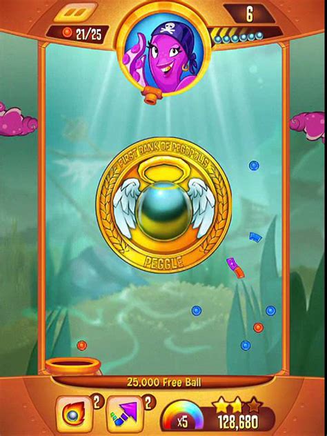 Peggle blast level 57 The goal of each level is to clear the board of the twenty-five random pegs that are turned orange at the start of the level, by using a ball launcher located at the top center of the screen to strike one or more of the pegs