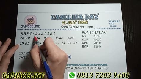 Pengeluaran carolina day hari ini  HASIL LENGKAP LIVE RESULT TOGEL KELUARAN CAROLINA DAY TOGEL 2023 4D HARI INI 2023