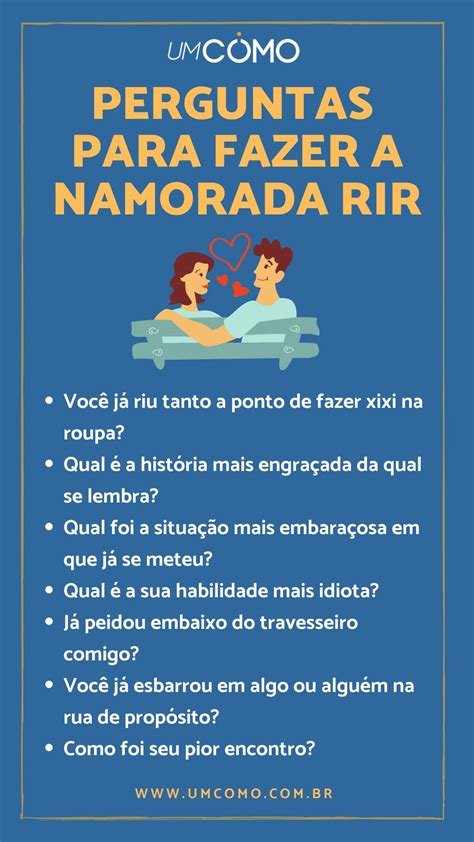 Perguntas engraçadas para fazer a namorada  Quer seja para quebrar o gelo ou apenas para passar o tempo, as perguntas listadas aqui certamente serão úteis