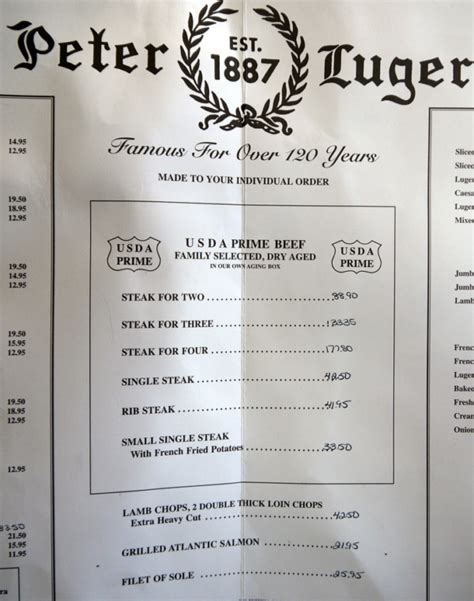 Peter luger menu price  And you can find great, bone-dry Martinis and mouthwatering Manhattans at Peter Luger Steak House