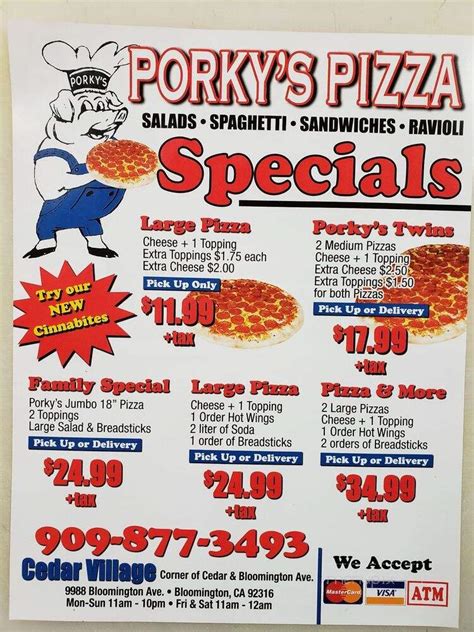 Porky's pizza bloomington  9988 Bloomington Ave, Bloomington, CA 92316; No cuisines specified $$$ $$ Menu not currently available