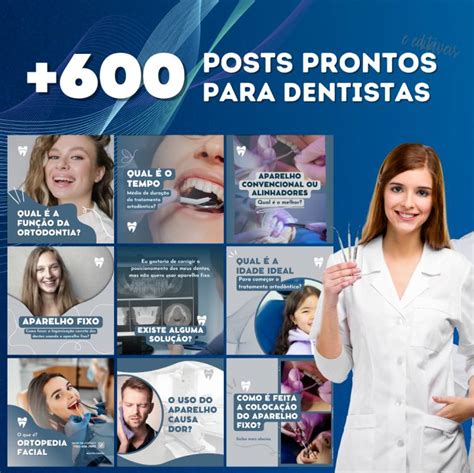 Posts prontos para dentistas Nele, há textos, gráficos, animações e até legendas disponíveis para o usuário, em que somente com as funções "arrastar e colar" você já consegue editar artes bastante competitivas