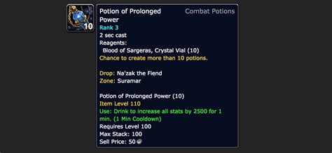 Potion of prolonged power rank 3  At rank 3 this craft produces 1 [Silkweave Bracer] item and the craft uses 9 [Shal’Dorei Silk] and 1 [Runic Catgut]