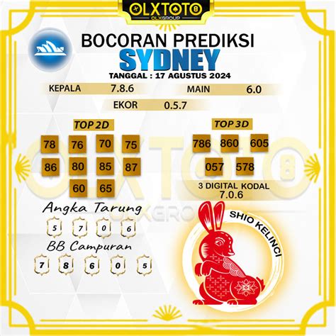 Prediksi sydney 06 agustus 2023 Prediksi Angka Sdy Terjitu Hari Ini JP Selasa 01 Agustus 2023