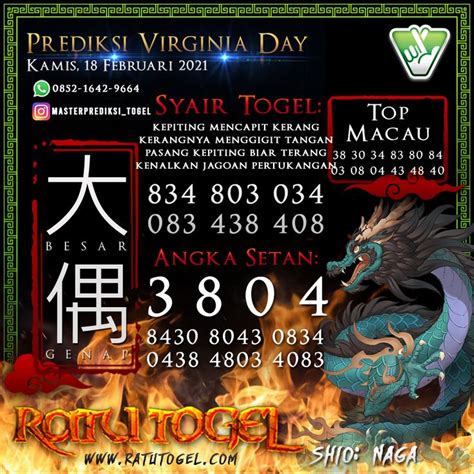 Prediksi togel virginia day PREDIKSI TOGEL VIRGINIA DAY | 19 SEPTEMBER 2023 tentunya angka yang kami berikan adalah angka yang sudah di perhitungkan dengan baik untuk para bettor dan