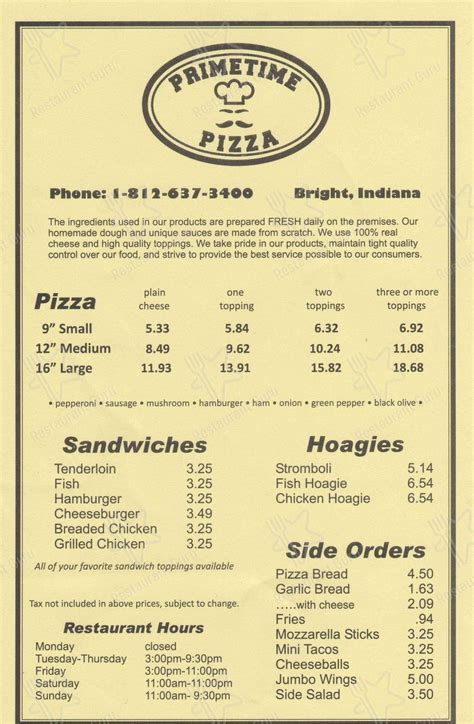 Primetime pizza bright indiana  1932 Jamison Rd