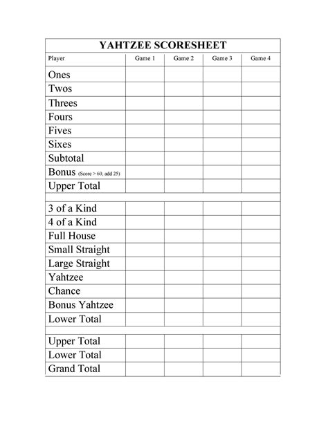 Printable yahtzee score sheets 99