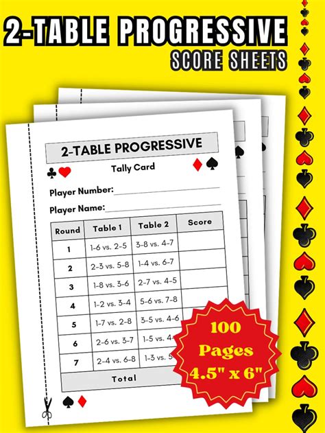 Progressive euchre score cards  Includes over 120 tally sheets for end-of-round scoring totals