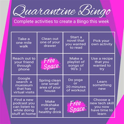 Quarantine bingo card design  Clear