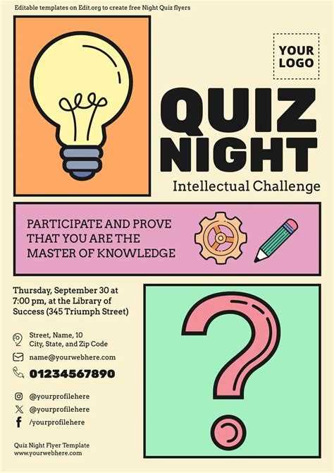 Quiz night poster maker Quiz night announcement poster vector design template