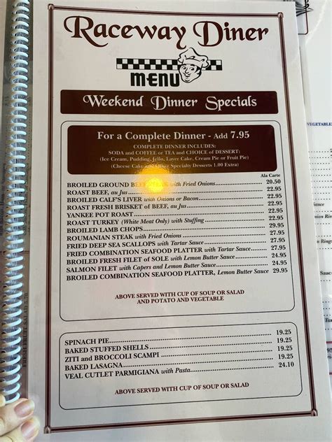 Raceway diner menu  a passage or channel for water, as a millrace