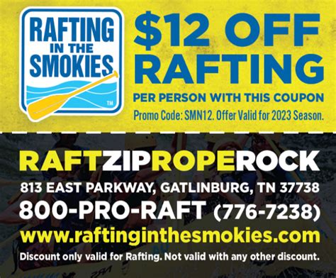 Rafting in the smokies discount code You want the best for your vacation in the Smokies, we know! All our rafting trips include certified and trained guides for your safety and comfort