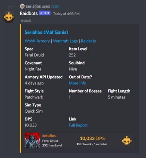 Raidbots discord bot  So next time you sim, select in your main all non-daggers, and for your off hand, select all weapons you wanna sim, to avoid this from occurring again