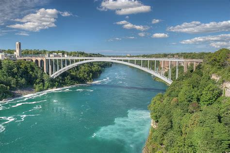 Rainbow international bridge  It connects the cities of Niagara Falls, New York, United States (to the east), and Niagara Falls, Ontario, Canada (west)