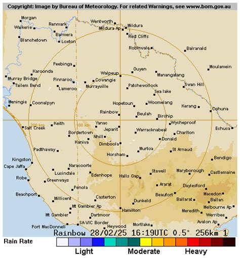 Rainbow radar 256  Provides access to meteorological images of the 256 km Learmonth Radar Loop radar of rainfall and wind