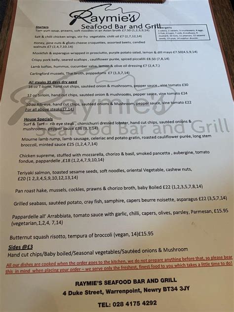 Raymie's seafood bar and grill menu  5 stars