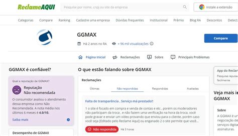 Reclameaqui ggmax  Faça uma reclamação Acesse suas reclamações Crie sua conta Veja o ranking das empresas Tire suas dúvidas sobre o Reclame AQUI