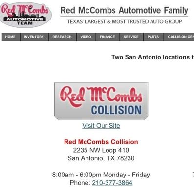 Red mccombs collision san antonio tx  Open Today!Sales:8:30am-9pmOpen Today!Service: : 210-812-4667