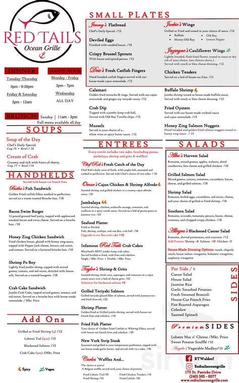 Red tail bar and grill menu  Bull and Bourbon Bar Wednesday – Sunday | 5PM – 10PM Corner Deli Bar Daily | 10AM – 1AM Crystal Bar Daily | 9AM – 1:30AM Karma Bar Thursday – Monday | 11AM – 1:15AM Lobby Bar Daily | 10AM – 1AM Rank & File Bar Daily | 10AM – 1:15AM Retreat Bar Daily | 10AM – 5:30PM Viewpoint Bar Daily | 8AM – 10PM (11PM, Thurs- Sat)  Singing Hills Golf Club’s Red Tail Bar & Grill is a full-service restaurant with an innovative menu that caters to locals and guests alike