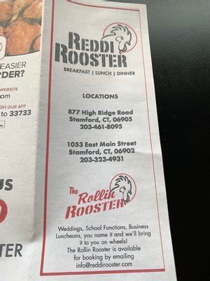 Reddi rooster east main menu 