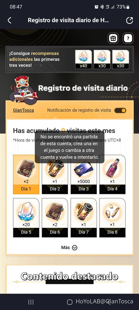 Registro de visita diario honkai star rail 