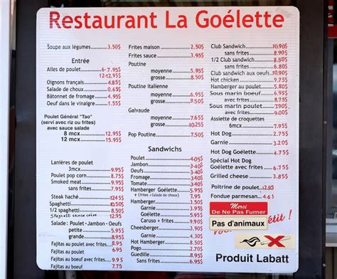 Restaurant bar laitier la goélette menu  Avis