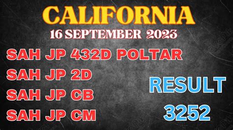 Result california hari ini  hari ini Kamis tanggal 4 Agustus 2022 untuk pasaran SINGAPORE TOTO akan mengalami pengunduran jadwal Result dan akan result pada hari Jumat tanggal 5 Agustus 2022 sehingga untuk