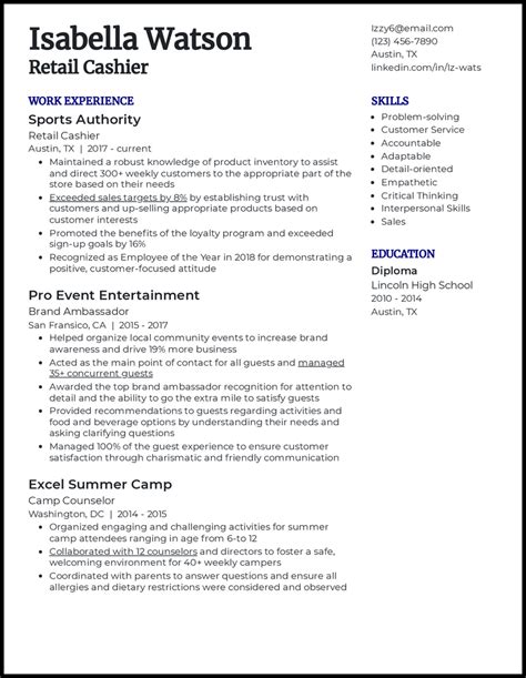 Resume headline examples for cashier  Download Sample Resume Templates in PDF, Word formats