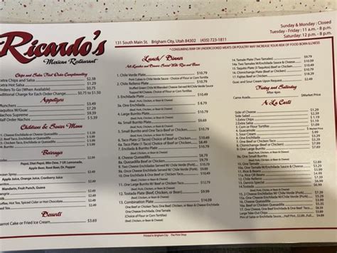 Ricardo's restaurant brigham city menu  ($) 4