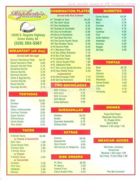 Rigoberto's menu green valley  This Mexican restaurant serves breakfast, lunch, and dinner, allowing you to satisfy your cravings at any time of the day