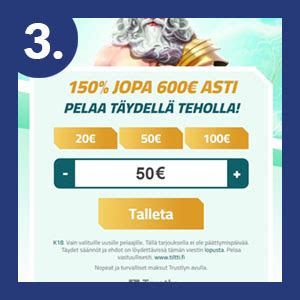 Riskitön talletus  Ensimmäinen talletus 100% bonus 500€ saakka + 200 ilmaiskierrosta! Bonuksen saaminen edellyttää yhteydenottoa asiakaspalveluun, sillä sivustolla on tarjolla Talleta ja Pelaa vaihtoehto rekisteröitymiselle