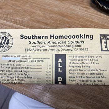 Rj southernhome cooking menu  Send by email or mail, or print at home