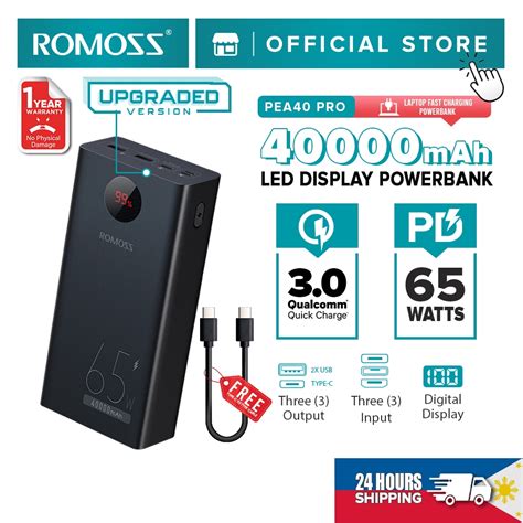 Romoss pea40 pro 65w manual  30000 мАгод, 111 Вт*год, USB A 2 шт, макс